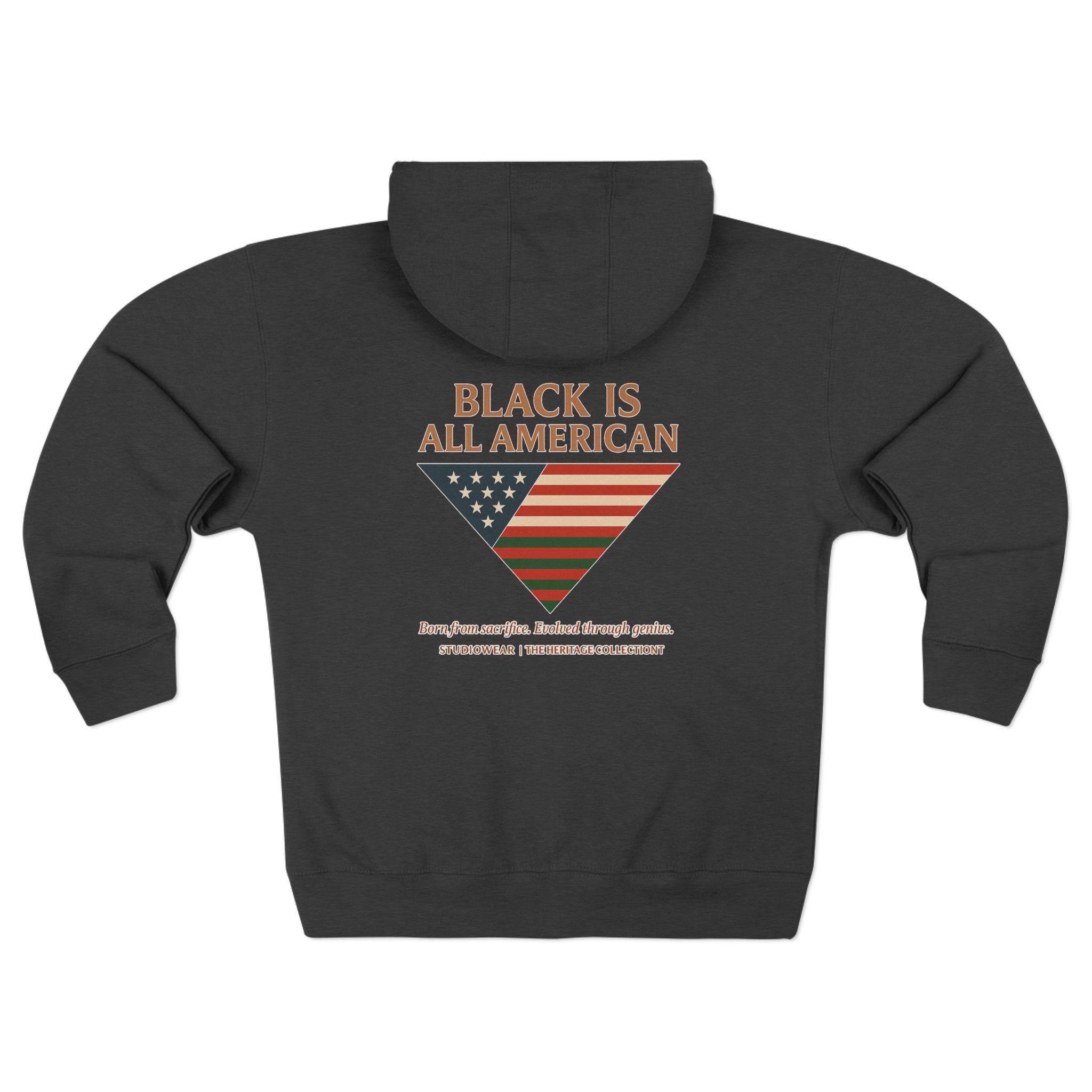 "Black Is All American" Zip Hoodie - Patriotic Flag Design