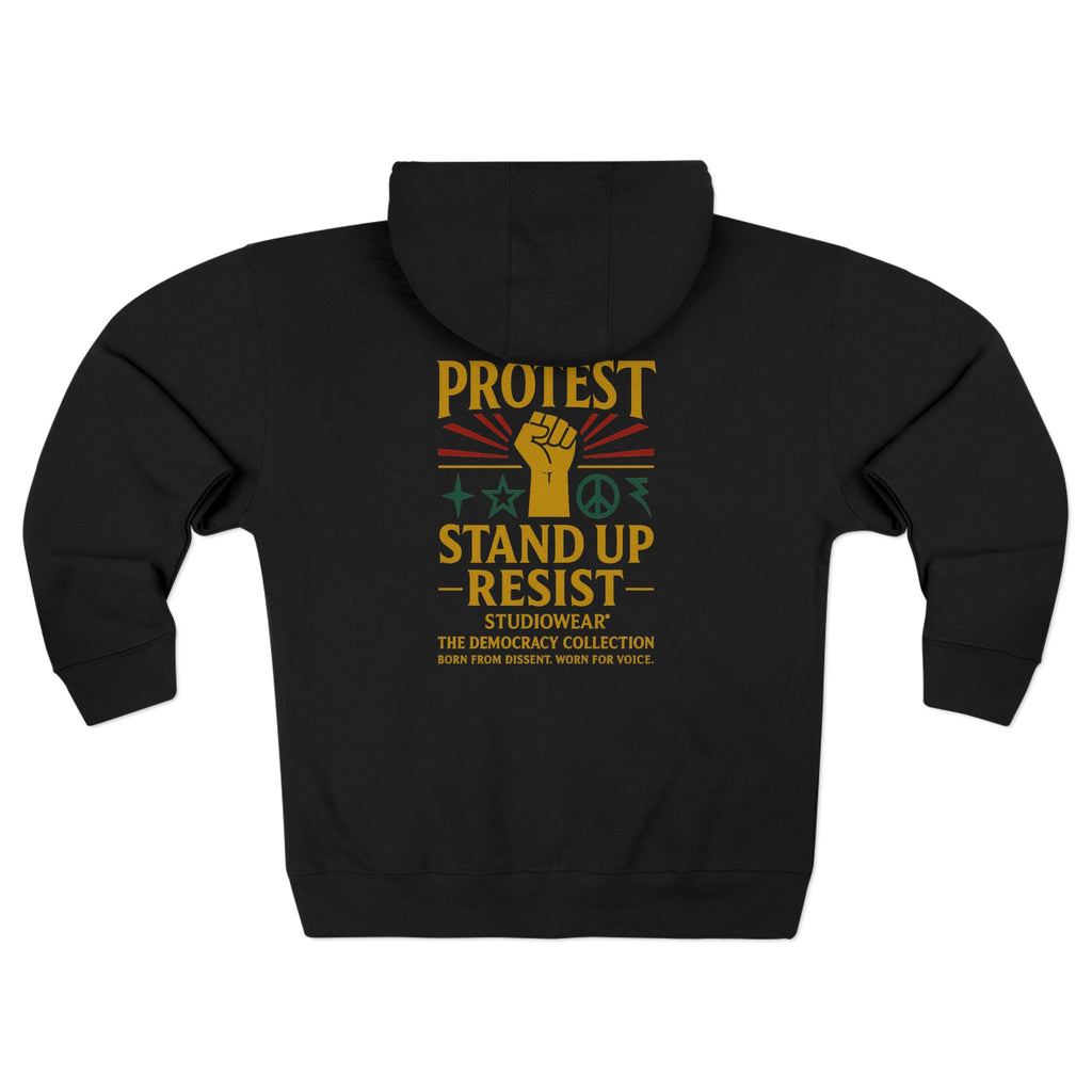 Protest Stand Up Resist Zip Hoodie — Activist Fist Graphic Zip-Up