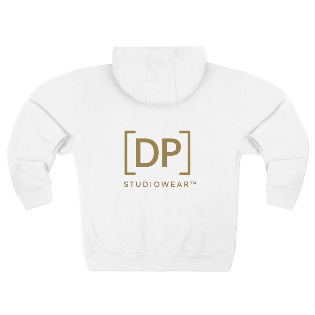 DP Studiowear Zip Hoodie — Minimal Logo White Zipper Hoodie