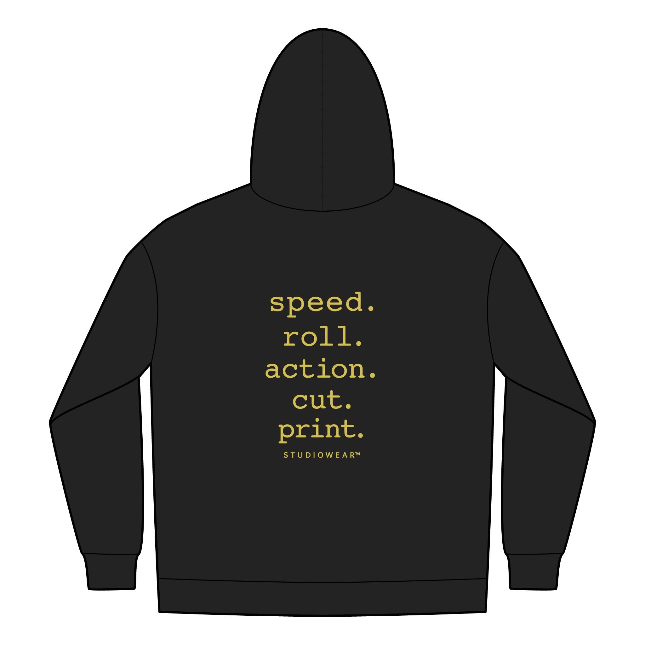 Full-Zip Hoodie — "speed. roll. action. cut. print." Back Graphic