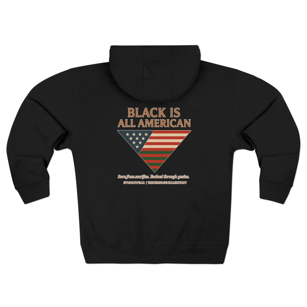 "Black Is All American" Zip Hoodie - Patriotic Flag Design