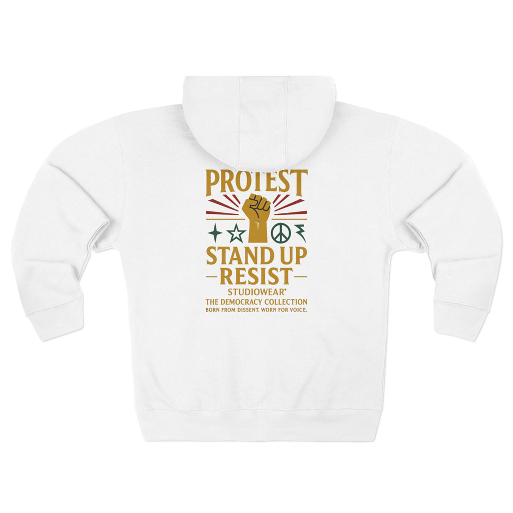 Protest Stand Up Resist Zip Hoodie — Activist Fist Graphic Zip-Up